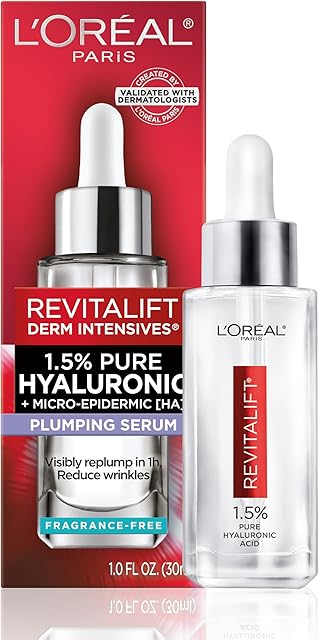 L'Oreal Paris Revitalift 15% Pure Hyaluronic Acid Serum for Face, Anti Aging Serum to Hydrate Skin & Reduce Wrinkles, Fragrance Free Skin Care for All Skin Types, 1 Oz
