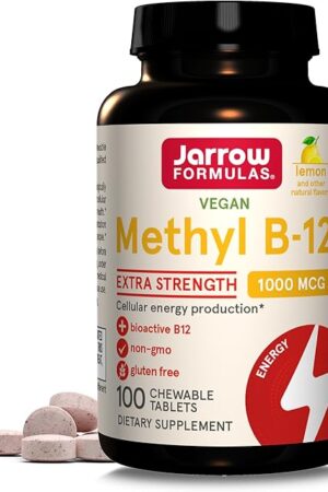 Jarrow Formulas Extra Strength Methyl B-12, Dietary Supplement for Cellular Energy Production, 100 Lemon-Flavored Chewable Tablets, Up to a 100 Day Supply