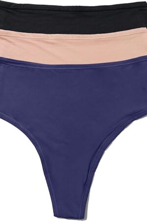 YourFit High Rise Thong - Comfortable One Size Thong for Women (XS-XL) | High Waisted 3-Pack Thongs