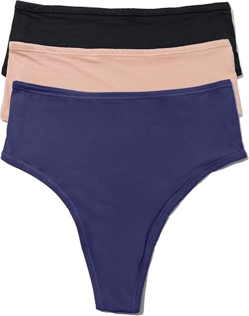 YourFit High Rise Thong - Comfortable One Size Thong for Women (XS-XL) | High Waisted 3-Pack Thongs