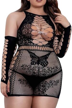 Women Sexy Plus Size Fishnet Bodystocking Sheer Mesh Cut Out Bodysuit Lingerie See Through Underwear Sexy Tights