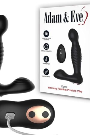 Adam & Eve Derek Warming and Rotating Prostate Vibe Rechargeable Anal Vibrator with Rotating Shaft and Heated Function 9 Vibration Modes Waterproof Silicone Remote Control for Hands Free Play