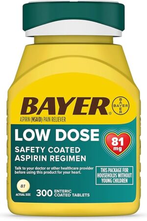 Bayer Aspirin Low Dose 81 mg, Enteric Coated Tablets, Doctor Recommended, Secondary Prevention of Cardiovascular Disease, 300 Safety Coated Tablets