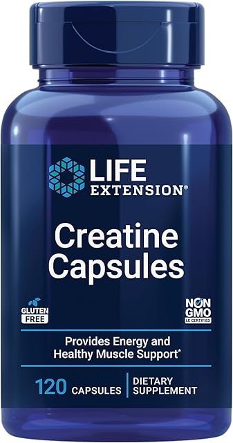 Life Extension Creatine Capsules ? Creatine Monohydrate ? Promotes Strength, Lean Muscle, Healthy Endurance ? Non-GMO, Gluten-Free ? 120 Capsules
