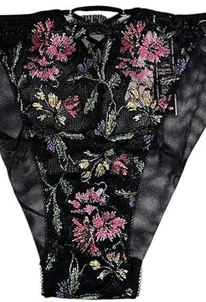 Embroidered Adjustable String Cheeky Panty Black/Multicolor New