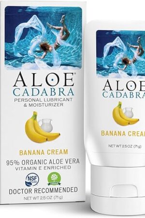 Aloe Cadabra Flavored Personal Lubricant and Vaginal Moisturizer, Organic Edible Aloe Lube for Men, Women, and Couples, Non-Staining, pH Balanced, Toy Compatible (Banana Cream, 2.5 Ounces, 1 Pack)