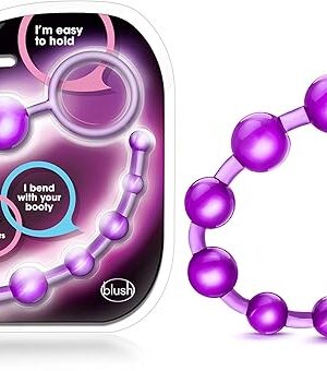 Blush Basic Silicone Anal Beads - 12 Inch - Smooth & Seamless Anal Chain with Pull Ring - Graduated Balls Up to 1" Width - Body Safe - Adult Sex Toys for Beginner Women Men Couples - Clear Purple