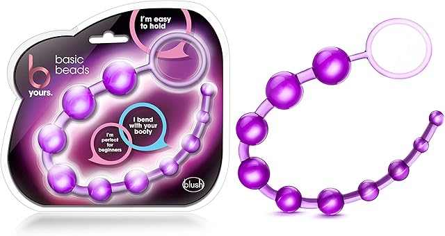 Blush Basic Silicone Anal Beads - 12 Inch - Smooth & Seamless Anal Chain with Pull Ring - Graduated Balls Up to 1" Width - Body Safe - Adult Sex Toys for Beginner Women Men Couples - Clear Purple