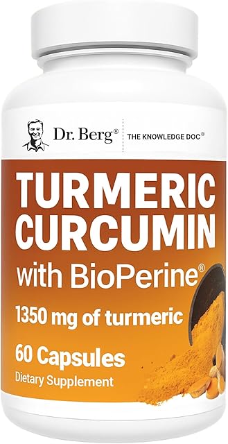 Dr Berg (Only 2 Per Day) Turmeric Supplement with Black Pepper (BioPerine) - 1350 mg Turmeric Curcumin Supplement with 95% Curcuminoids ? Turmeric Curcumin with Black Pepper ? 60 Turmeric Capsules