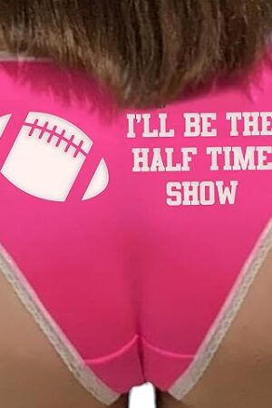 I Will Be The Half Time Show Football Pink and White Bikini Panties Sexy Underwear Lace Trim
