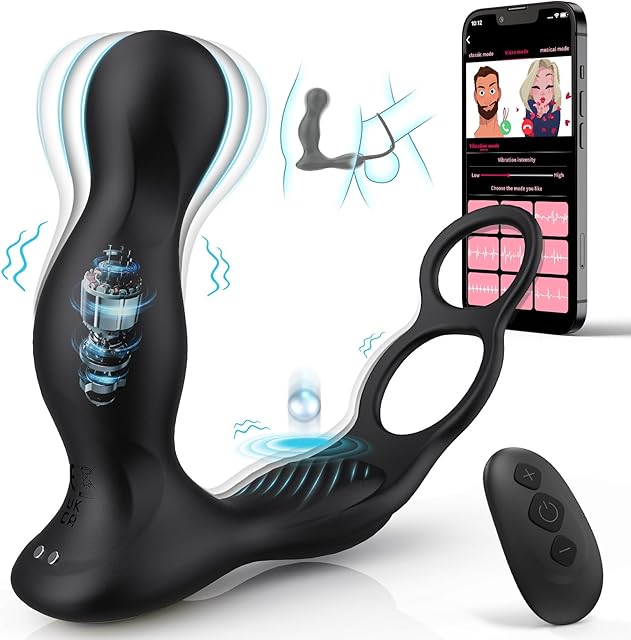 Generic Vibrator for Couple, 3 in 1 Vibrating Cock Ring with 10 Vibrating Modes, Prostate Massager Men's Penis Vibrators, Perineum, G spot, Clitorals Stimulator for Women Adult Sex Toys & Games Black