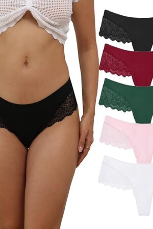 6 Pack Sexy G String Thongs For Women Underwear Low Rise Lace Patchwork No Show Thong Stretch Womens Panties