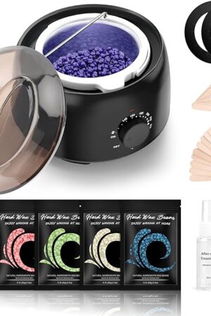 Waxing Kit - TIKESI Wax Warmer for Hair Removal, Hard Wax Kit with 14oz 5 Bags Hard Wax Beans for Full Body, Legs, Face, Eyebrows, Bikini, Brazilian Waxing Kit for Women Men