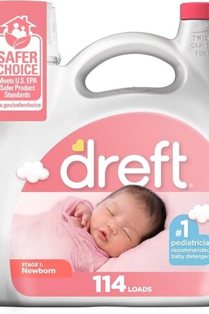 Dreft Stage 1 Newborn Baby Laundry Detergent Liquid, HE Compatible, 114 Loads, Laundry Soap for Sensitive Skin, Baby Laundry Detergent, Newborn Essentials