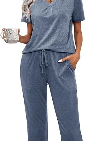 Women's Pajama Sets Long Sleeve Lounge Sets Pjs Sleepwear with Pockets
