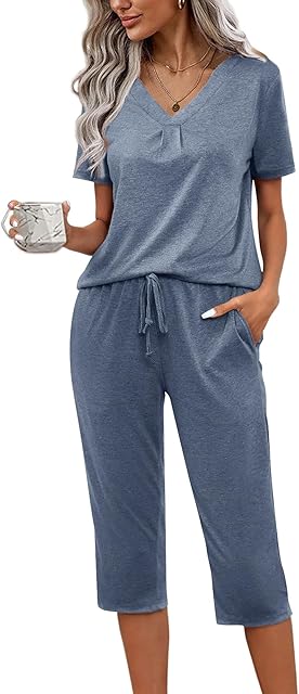 Women's Pajama Sets Long Sleeve Lounge Sets Pjs Sleepwear with Pockets