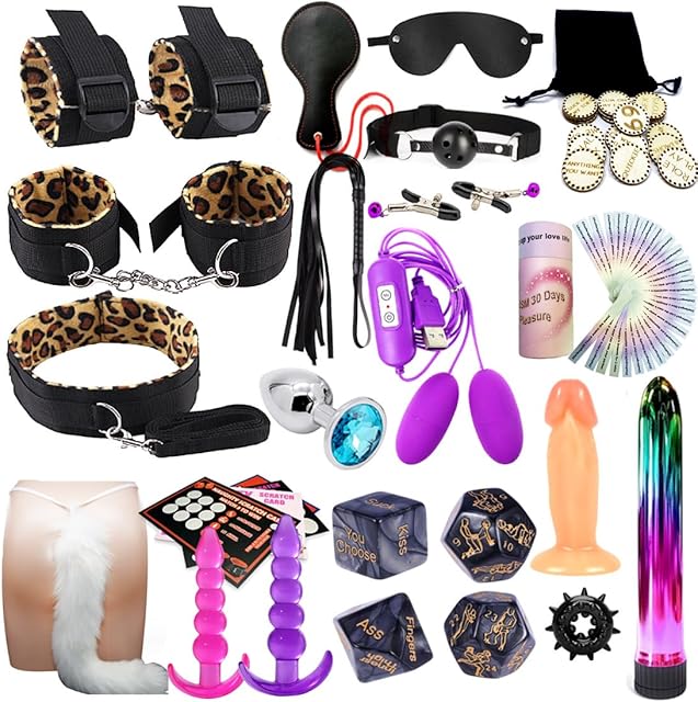 BDSM Toys for Sex Bondage Anal Butt Plug Dildo Toys and Adjustable Bondage Restraints Set, Sex Restraints Set & Safe BDSM Kit, Adult Sex Toys Kit for Couples Women Man