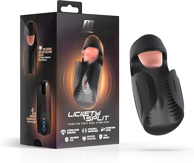 Blush M for Men Lickety Split 5.75" Male Masturbator, 10 Modes - Vibrating Oral Stimulator with Tongue Licking & Taco Wrap - Textured Penis Stroker, USB Rechargeable - Body-Safe Adult Sex Toy for Men