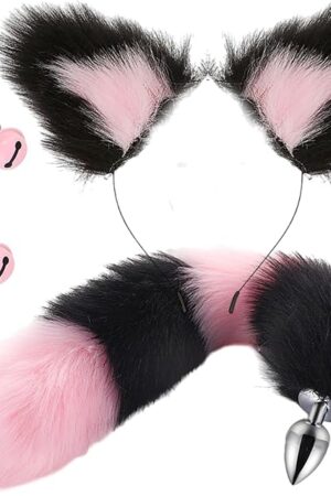 Anal Plug Butt Plug, 4Pcs/Set Sex Fox Tail Anales Plug Toys Butt Plugs with Cat Ears Headband Anal Sex Toys for Women Man Beginners Adult Couples Bondage
