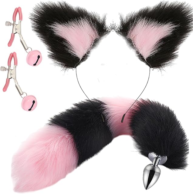 Anal Plug Butt Plug, 4Pcs/Set Sex Fox Tail Anales Plug Toys Butt Plugs with Cat Ears Headband Anal Sex Toys for Women Man Beginners Adult Couples Bondage