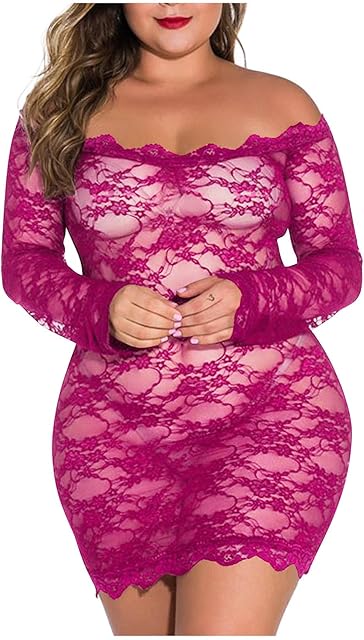 Womens Floral Lace Lingerie Sexy Chemise Cold Shoulder Long Sleeve Babydoll Bodysuit Sex Play Game Exotic Nightgowns