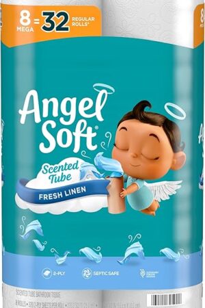 Angel Soft Toilet Paper with Fresh Linen Scented Tube, 8 Mega Rolls = 32 Regular Rolls, Soft and Strong Toilet Tissue