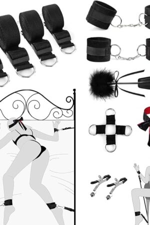 13 PCS Sex Bondage BDSM Kit Bed Restraints Straps Set Sex Toys for Women SM Games Play with Hand Cuffs Ankle Cuff Blindfold Tickler, Adjustable Bondage Set Bed Couple Adult Toys