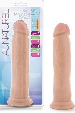 Blush Au Naturel 95? Magnum Realistic Long Dildo, Dual Density Sensa Feel - Suction Cup, Strap-On Ready, TPE, Soft Bendable Lifelike Anal & Vagina Cock - Adult Sex Toy Women, Men, & Couples - (Beige)