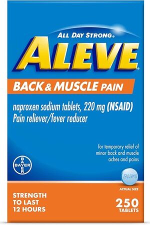 Aleve Back & Muscle Pain Relief Naproxen Sodium Tablets, Pain Reliever & Fever Reducer, Medicine for Body , 250 Count