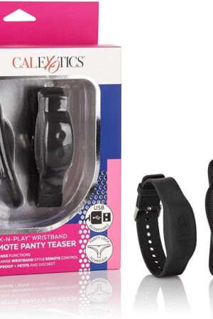 CalExotics Lock N Play Wristband Remote Panty Teaser- Waterproof Silicone Sex Toys for Couples - 12 Vibe Function Adult Remote Vibe Massager - Black, 1Count