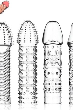 4 Pack Reusable Penis Sleeves, Cock Condoms for Dildo Vibrator Couple Penis Extender Sleeve Penis Enlarger for Men Delay Ejaculation