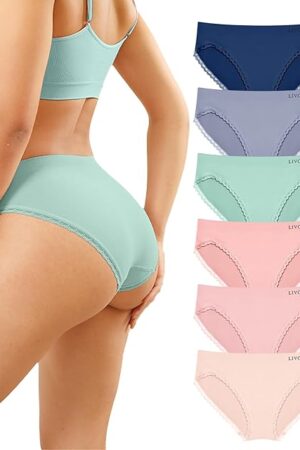 6 Pack Seamless Underwear for Women- High Cut Cheeky Bikini,No Show Panties Soft Stretch Microfiber Hipster S-XXL