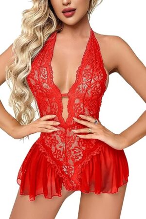 Dream Love Babydoll Lingerie for Women Floral Lace Teddy Bodysuit S-XXL