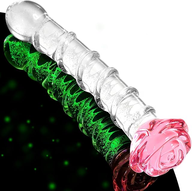 Glass Dildo Sex Toy - 8 inch Long Thick Dildo Juguetes Sexuales Glow in The Dark with Curved Ribbed Design, Safe Borosilicate Glass Butt Plug, Fantasy Sex Toys for Men & Women