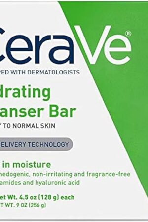 CeraVe Hydrating Cleanser Bar, Soap-Free Body and Facial Cleanser with 5% Cerave Moisturizing Cream, Fragrance-Free, 2-Pack, 45 Ounce Each