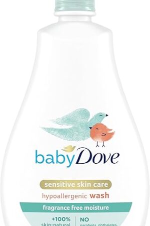 Baby Dove Sensitive Skin Care Baby Wash For Bath Time, Moisture Fragrance Free and Hypoallergenic, Washes Away Bacteria 20 oz