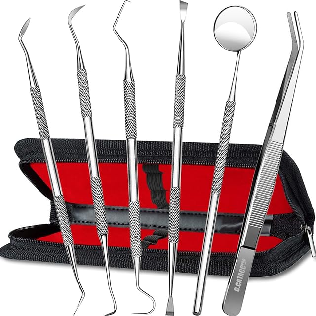 GCATACC Dental Tools, Dental Pick Teeth Cleaning Tools Hygiene Kit, Plaque Remover for Teeth, Professional Stainless Steel Tooth Scraper Plaque Tartar Cleaner - with Case