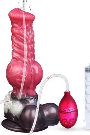 8.26inch Squirting Dildo Realistic Big Wolf Dildos with Knot, Thick Pink Silicone Suction Cup Big Monster Penis Anal Plug Toys for Women Men Couples (S-Squirting)