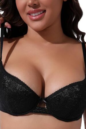 Women's Balconette Bra Push Up Sexy Lace Lightly Padded Demi Plunge Underwire Shelf Low Cut Half Cup Bralette