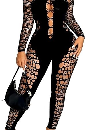Women Fishnet Bodysuit Mesh Badydoll Soft Nightwear Lingerie One Piece Outfit