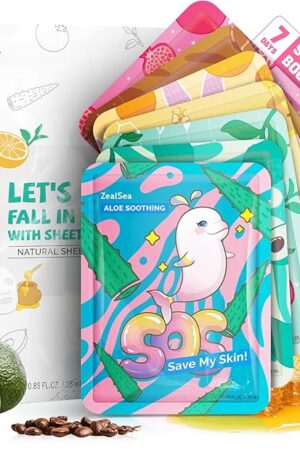 ZealSea Face Masks Skincare, Facial Masks for Women Skin Care, Sheet Masks Beauty with Natural Ingredients, Birthday Party Spa Gift for Kids Teens Girls, Hydrate and Soothe for All Skin Types 7 Pack