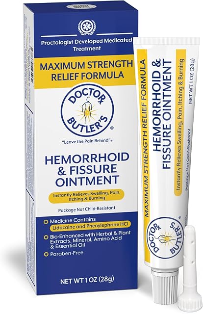 Doctor Butler?s Hemorrhoid & Fissure Ointment ? Hemorrhoid Treatment and Hemorrhoid Cream with Lidocaine and Phenylephrine HCI for Fast Acting Relief of Pain, Swelling, Discomfort, and Itching (1 oz)