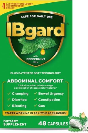 IBgard Gut Health Supplement, Peppermint Oil Capsules for Abdominal Comfort, 48 Capsules