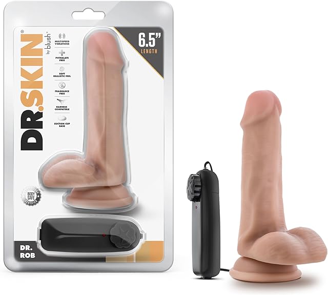 Blush Novelties Dr. Skin Dr. Rob - 6.5 Inch Lifelike Realistic Multi Speed Vibrating Slim Dildo - Harness Suction Cup for Hands Free Play - Remote Controlled Vibrator Sex Toy for Women Men - Vanilla