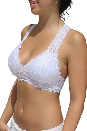 Women's Sexy Racerback Lace Plunge Bralette Padded Bra Top