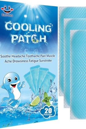 20 Sheets Cooling Patches for Fever Discomfort & Pain Relief, Cooling Relief Fever Reducer, Soothe Headache Pain, Pack of 20 Blue