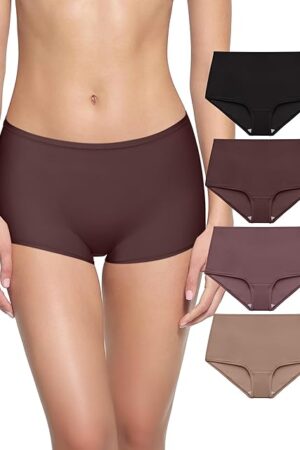 Boy Shorts Underwear for Women High Waisted Underpants No Ride Up Panties Stretch Boxer Briefs 4 Pack Plus Size XX-Large