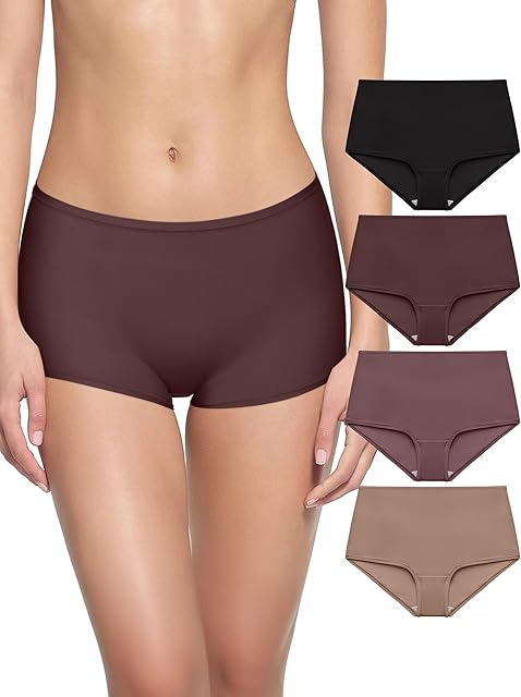 Boy Shorts Underwear for Women High Waisted Underpants No Ride Up Panties Stretch Boxer Briefs 4 Pack Plus Size XX-Large