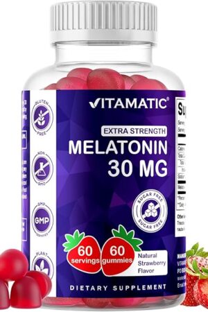 Vitamatic Sugar Free Melatonin 30mg per Gummy - 60 Servings - 60 Vegetarian Gummies - Non-Habit Forming Supplement (60 Count (Pack of 1))