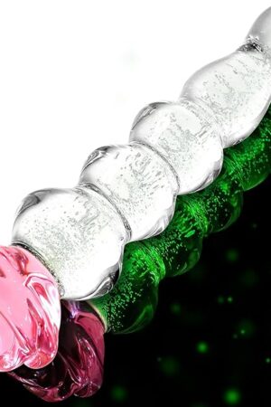 Anal Beads Glass Dildo ? Beaded Anal Plug with Rose Base ? 8 Inch Dildo Glow in The Dark Anal Toy for Temperature Play ? Sex Toys for Women, Couples, Beginners, Gay or Lesbian Users